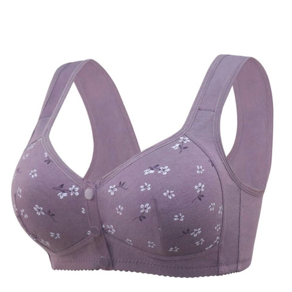 Womens Front Closure Bra 50/115 Purple Floral Full Coverage Wireless 4XL C/D